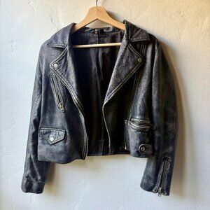 Topshop, Faux Leather Cropped Moto Jacket, Small